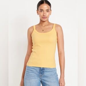 Old Navy 90s Ribbed Lace-Trim Tank Yellow Women's Tank Top